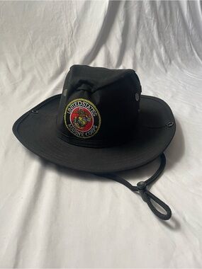 USMC Marine Corps Black Boonie Hat L/XL w/ Chin Strap Militaria